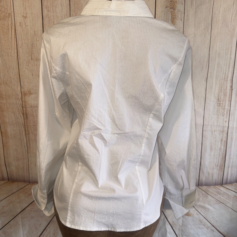 Lane Bryant White & Silver Metallic Stripe Button Up shirt, Women’s 14/16​​ - Picture 5 of 10